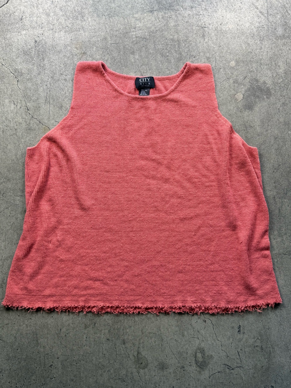 City Silk Vintage 100% Linen Coral Pink Knit Tank Top